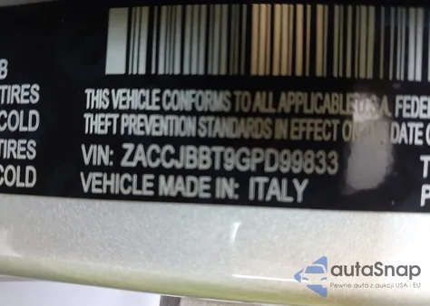 2016 Jeep Renegade Latitude from USA, damaged, VIN ZACCJBBT9GPD99833